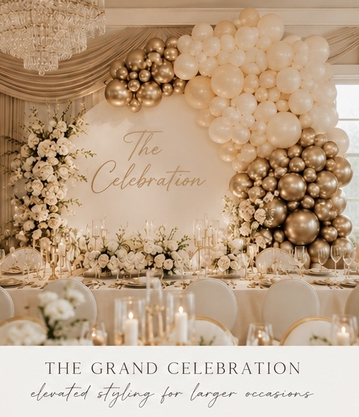The Grand Celebration — elevated gold styling for larger occasions