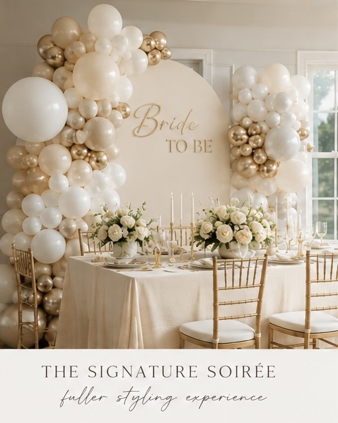 The Signature Soirée — fuller white and gold styling for milestone celebrations
